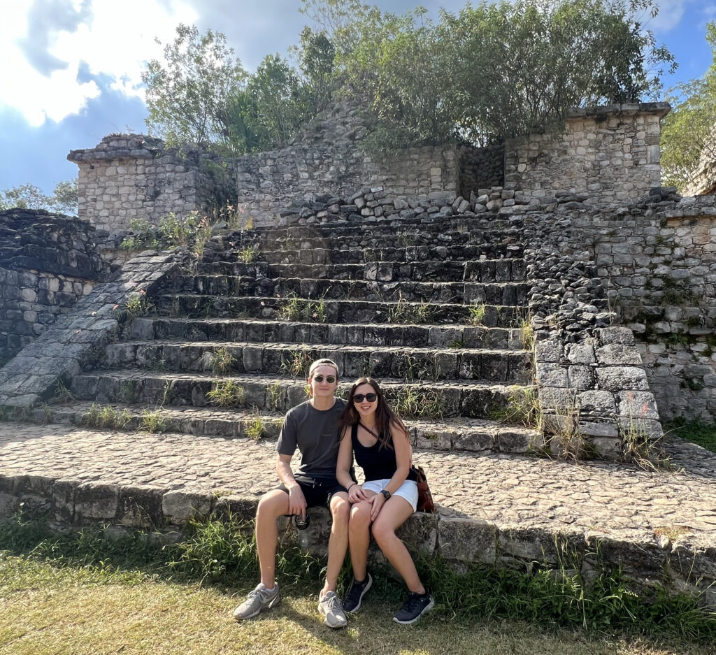 Samuel and Mayra visiting the Ek Balam Maya ruins in Yucatán, Mexico